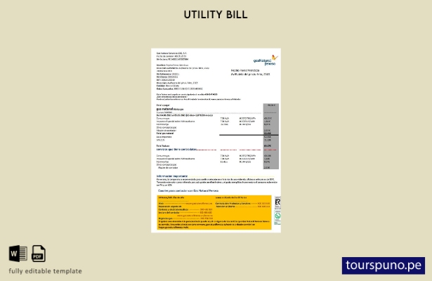 Lista para imprimir Plantilla de factura de servicios públicos de España gasNatu